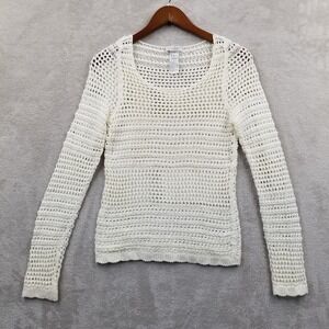 Annapurna Sweater Women S Cotton Ivory Crochet Open Knit Scoop Neck Italy Beachy
